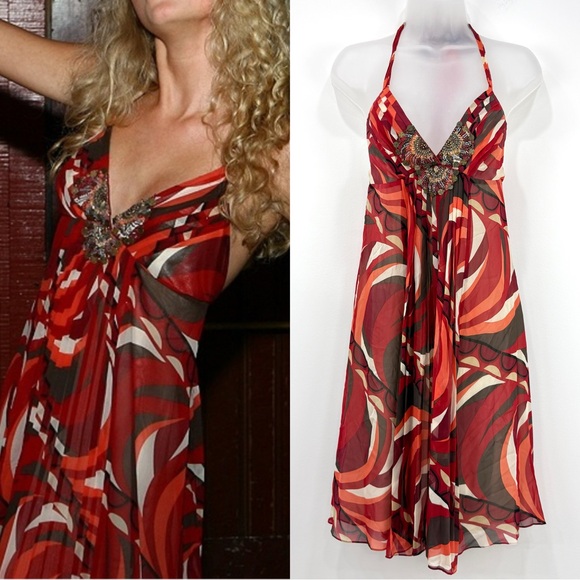 BCBGMaxAzria Dress Women's XS Psychedelic VTG‎ Y2K ASO Swiftie 100% Silk RARE